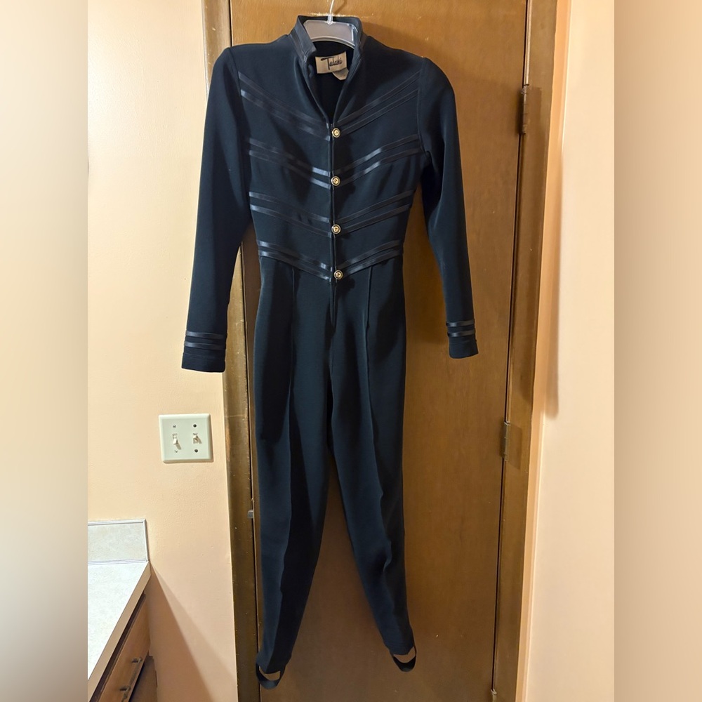 Tadashi Shoji Vintage Black Button Stirrup Jumpsuit